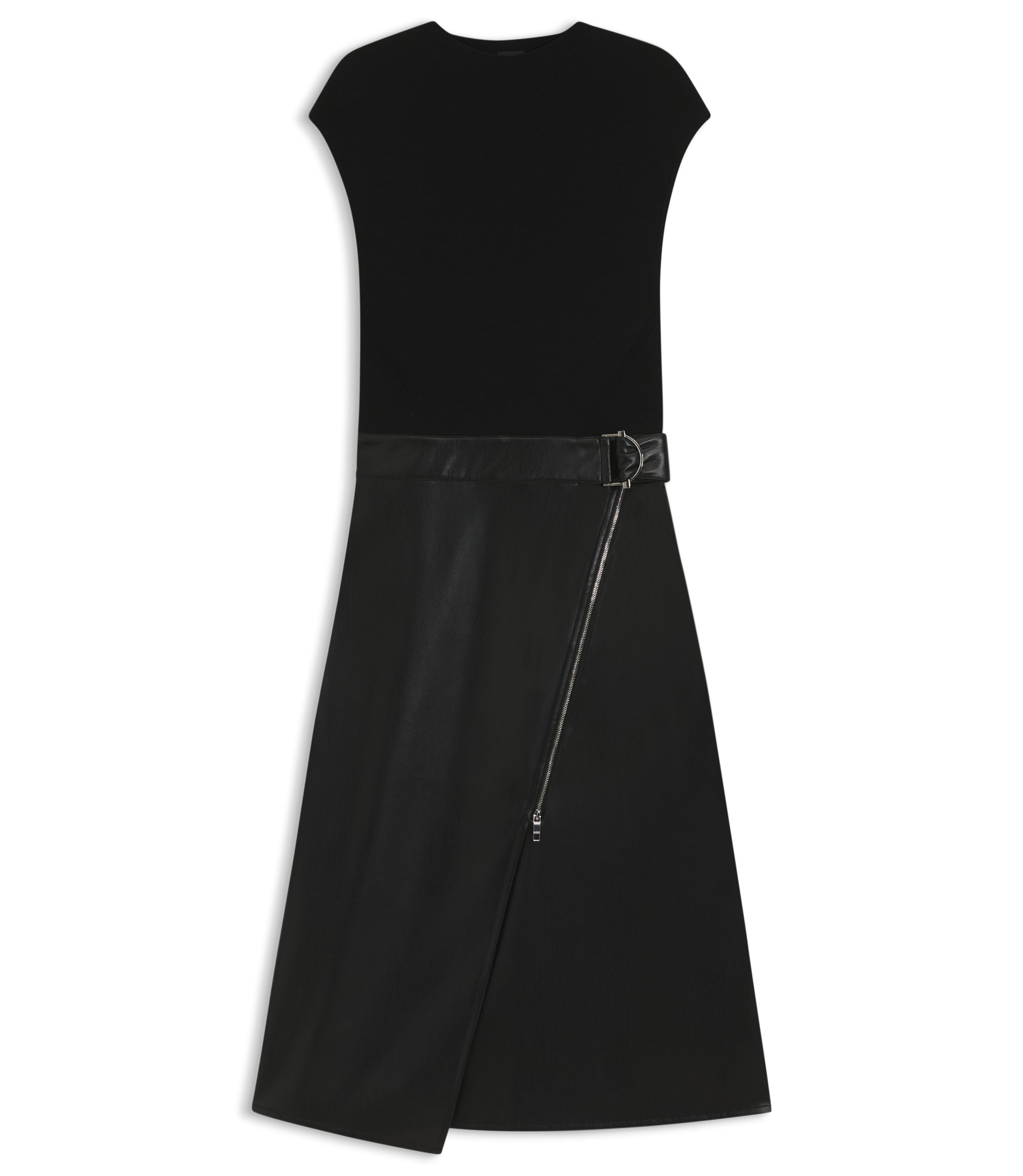 BOSS - Hybrid stretch-knit and faux-leather dress with belt - Black
