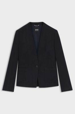 Regular-Fit Blazer aus knitterfreiem Stretch-Jersey mit Fischgr&auml;tmuster, Gemustert