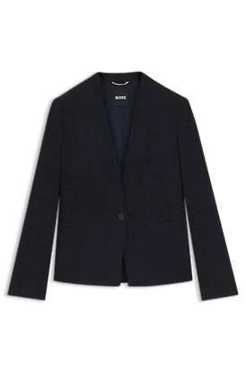 Blazer regular fit in jersey elasticizzato antipiega con motivo a spina di pesce