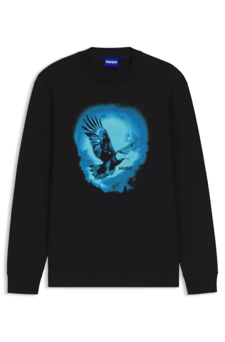 Cotton-jersey T-shirt with eagle print