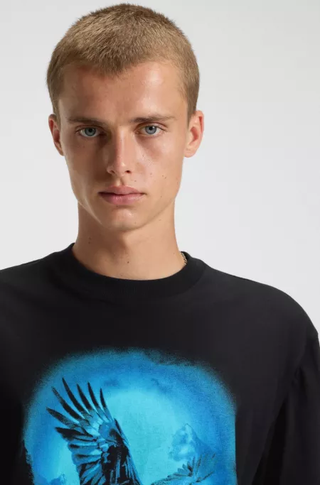 Cotton-jersey T-shirt with eagle print
