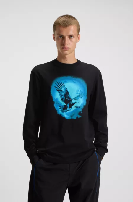 Cotton-jersey T-shirt with eagle print