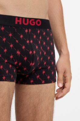Three-pack of stretch-cotton trunks with logo waistbands, Black Patterned
