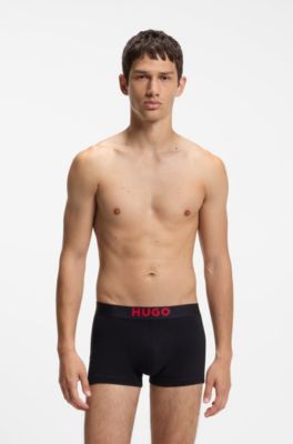 Three-pack of stretch-cotton trunks with logo waistbands, Black Patterned