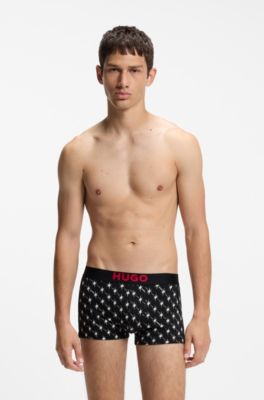 Three-pack of stretch-cotton trunks with logo waistbands, Black Patterned