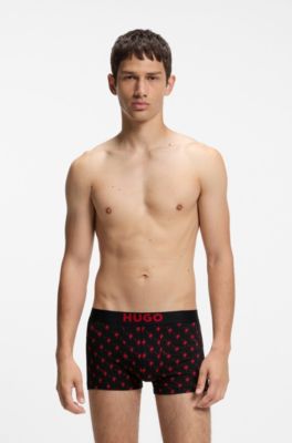 Three-pack of stretch-cotton trunks with logo waistbands, Black Patterned