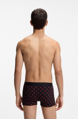Three-pack of stretch-cotton trunks with logo waistbands, Black Patterned
