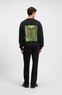 Cotton-terry sweatshirt with maze artwork, Black