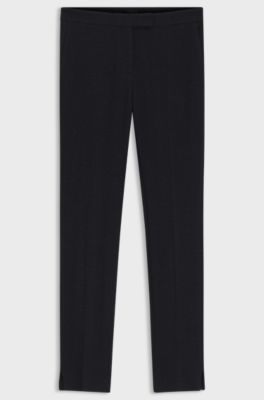 Slim-fit trousers in crease-resistant herringbone stretch jersey, Black