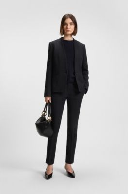 Pantalon Slim en jersey stretch infroissable &agrave; chevrons, Noir