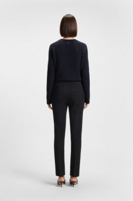 Slim-fit trousers in crease-resistant herringbone stretch jersey, Black