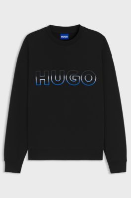 Cotton-terry sweatshirt with ombr&eacute; logo embroidery, Black