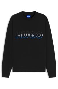 Cotton-terry sweatshirt with ombré logo embroidery, Black