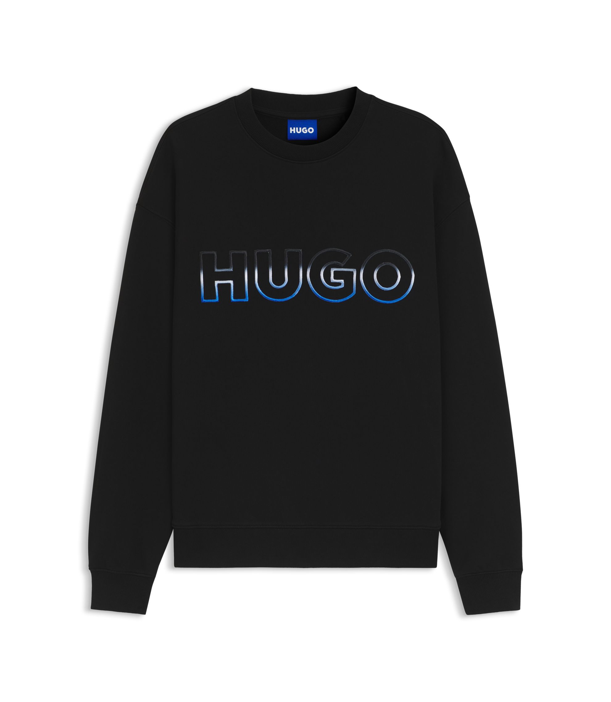 HUGO - Cotton-terry sweatshirt with ombré logo embroidery - Black