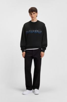 Cotton-terry sweatshirt with ombr&eacute; logo embroidery, Black