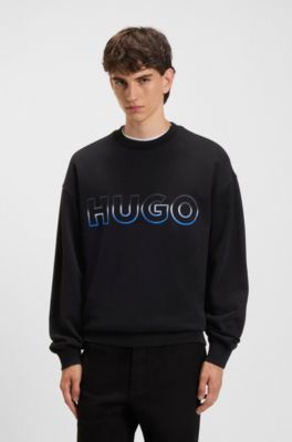 Cotton-terry sweatshirt with ombr&eacute; logo embroidery, Black