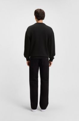 Cotton-terry sweatshirt with ombr&eacute; logo embroidery, Black