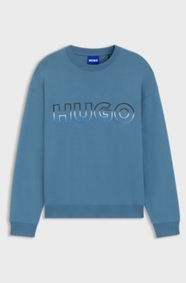 Cotton-terry sweatshirt with ombr&eacute; logo embroidery, Blue
