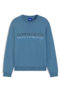 Cotton-terry sweatshirt with ombré logo embroidery, Blue