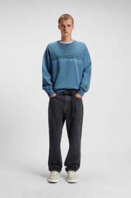 Cotton-terry sweatshirt with ombr&eacute; logo embroidery, Blue