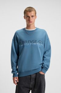 Cotton-terry sweatshirt with ombré logo embroidery, Blue