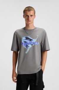 Camiseta de punto de algodón con ilustración de logo de snowboard, Gris
