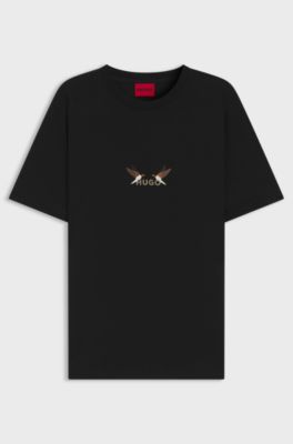 Cotton-jersey T-shirt with embroidered logo artwork, Black