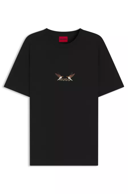 Cotton-jersey T-shirt with embroidered logo artwork