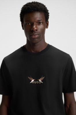 Cotton-jersey T-shirt with embroidered logo artwork, Black