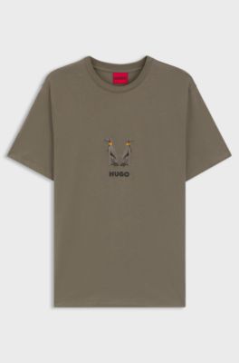 Cotton-jersey T-shirt with embroidered logo artwork, Grey