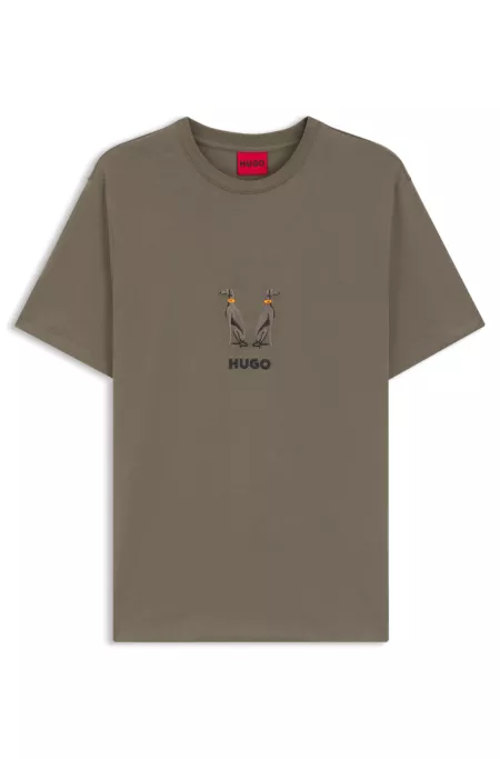 Cotton-jersey T-shirt with embroidered logo artwork