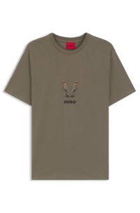 Cotton-jersey T-shirt with embroidered logo artwork, Grey