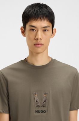 Cotton-jersey T-shirt with embroidered logo artwork, Grey