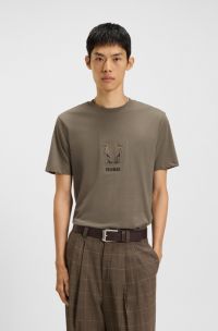 T-Shirt aus Baumwoll-Jersey mit gesticktem Logo-Artwork, Grau