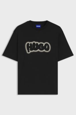Cotton-jersey T-shirt with logo print, Black