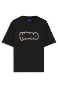 Cotton-jersey T-shirt with logo print, Black