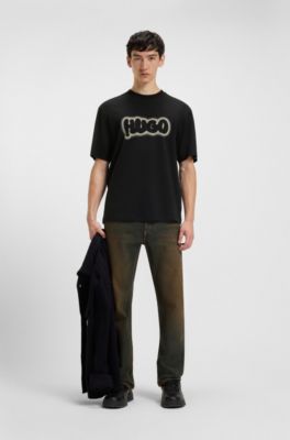 Cotton-jersey T-shirt with logo print, Black