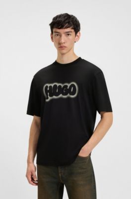 Cotton-jersey T-shirt with logo print, Black