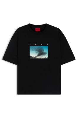 Cotton-jersey T-shirt with murmuration print, Black