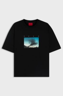 Cotton-jersey T-shirt with murmuration print, Black