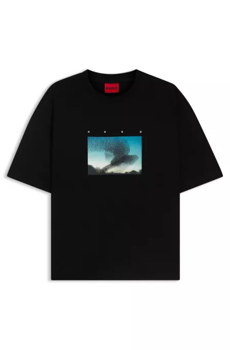 Cotton-jersey T-shirt with murmuration print