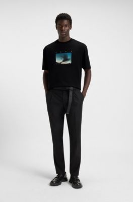 Cotton-jersey T-shirt with murmuration print, Black