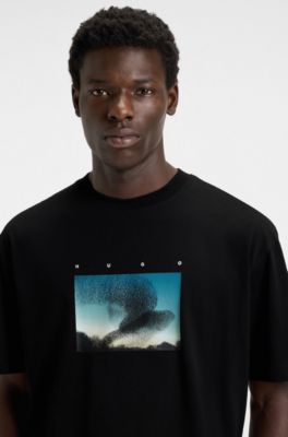 Cotton-jersey T-shirt with murmuration print, Black