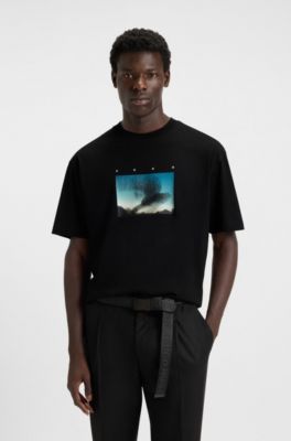 Cotton-jersey T-shirt with murmuration print, Black