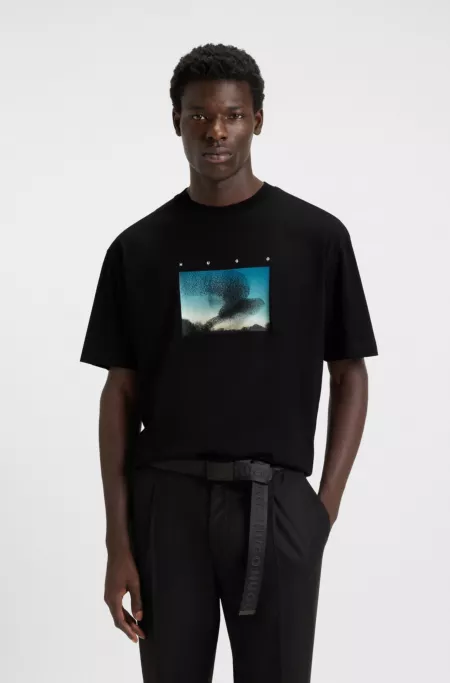 Cotton-jersey T-shirt with murmuration print
