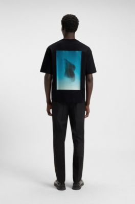 Camiseta de punto de algod&oacute;n con logo estampado de murmullo, Negro