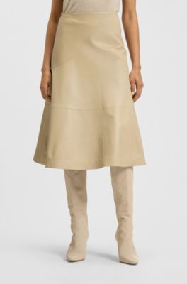 A-line skirt in nappa leather, Light Beige