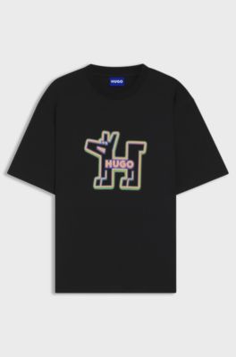 All-gender cotton-jersey T-shirt with graphic print, Black