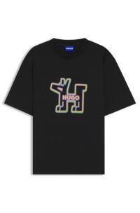 All-gender cotton-jersey T-shirt with graphic print, Black