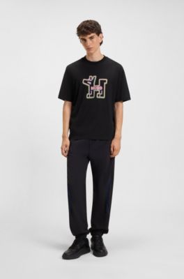 All-gender cotton-jersey T-shirt with graphic print, Black